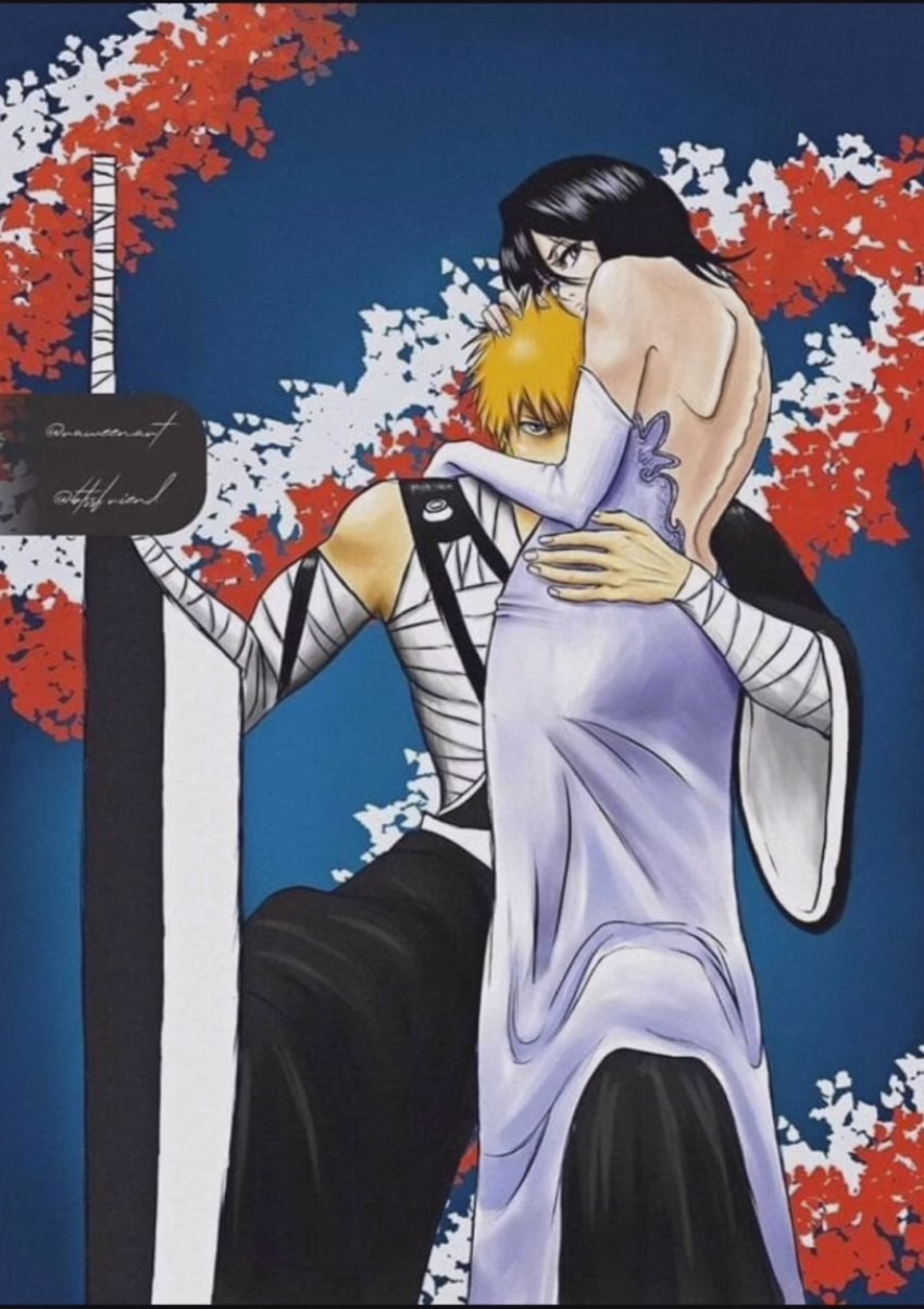 1boy 1girls backless_outfit bandages bleach female holding_weapon ichigo_kurosaki kuchiki_rukia kurosaki_ichigo male orange_hair petite sword tagme white_dress