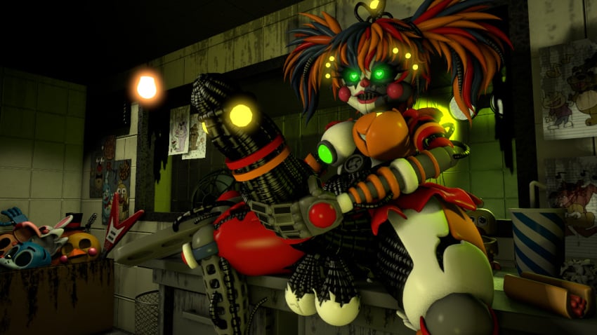 3d balls cosmic_trance erection five_nights_at_freddy's fnaf futa_only futanari green_eyes huge_cock large_penis messy_hair robot robot_girl scrap_baby scrap_baby_(cosmic_trance) scrap_baby_(fnaf) sfm