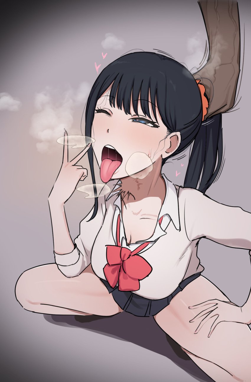 1boy 1girls after_blowjob after_cumshot after_drink_cum after_fellatio black_hair breasts cute dark-skinned_male dark_skin deepthroat female giga gridman_universe interracial invisible_penis kneeling long_hair netorare no_gag_reflex open_clothes open_mouth oral pale-skinned_female peace_sign petite ponytail pulling_hair pulling_ponytail saliva school_uniform schoolgirl see-through see-through_penis slim slut squatting ssss.gridman straight takarada_rikka teenager throat throat_barrier throat_bulge throat_fuck throat_goat throat_pounding tongue_out v