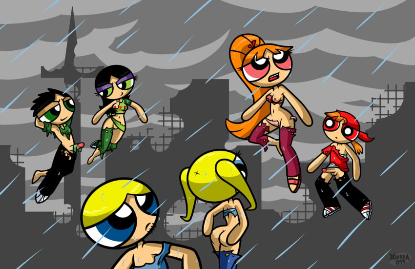 3boys 3girls aged_up ass black_hair blonde_hair blossom_(powerpuff_girls) blue_eyes boomer_(powerpuff_girls) breasts brick_(powerpuff_girls) bubbles_(powerpuff_girls) butch_(powerpuff_girls) butt buttercup_(powerpuff_girls) cartoon_network dissolving_clothes erection eyelashes green_eyes human human_only light-skinned_female light-skinned_male light_skin long_hair nipples orange_hair outdoors pale-skinned_female pale-skinned_male pale_skin partially_clothed penis pink_eyes powerpuff_girls pussy rain raining rear_view red_eyes rowdyruff_boys testicles toonami twintails xierra099