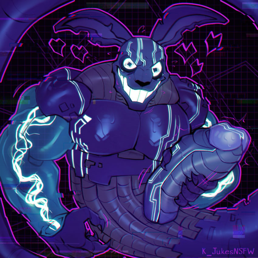 1boy blue_body claws cock dick electricity five_nights_at_freddy's five_nights_at_freddy's:_security_breach glow glowing glowing_eyes hand_on_penis hands heart k_jukesnsfw kidde_jukes large_male large_penis male male_only muscular mxes_(fnaf) penis rabbit rabbit_ears security_breach:_ruin solo wires