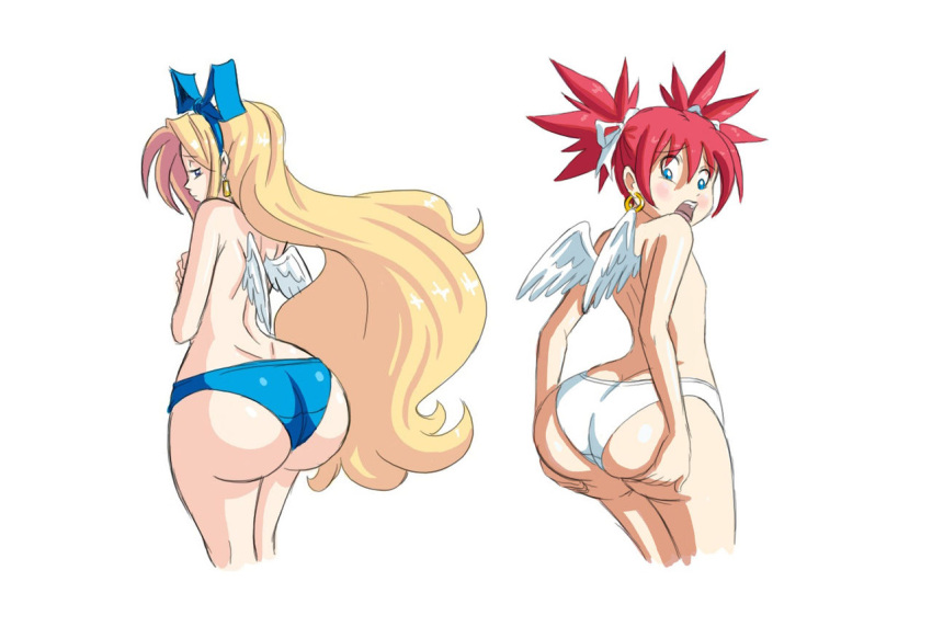 ass_cleavage axel-rosered big_butt blonde_female blonde_hair blue_panties blush blushing butt butt_crack butt_expansion disgaea disgaea_rpg embarrassed etna flonne hands_on_butt huge_butt large_butt long_hair nippon_ichi_software panties red_hair saint_etna white_panties