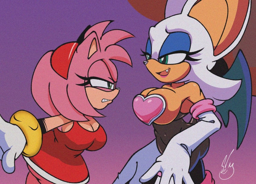 2girls amy_rose anthro barely_sly big_breasts breasts eyelashes female female_only fur heart idw_comics idw_publishing multiple_girls rouge_the_bat sega sonic_(series) sonic_the_hedgehog_(idw) sonic_the_hedgehog_(series) tagme tight_clothing url