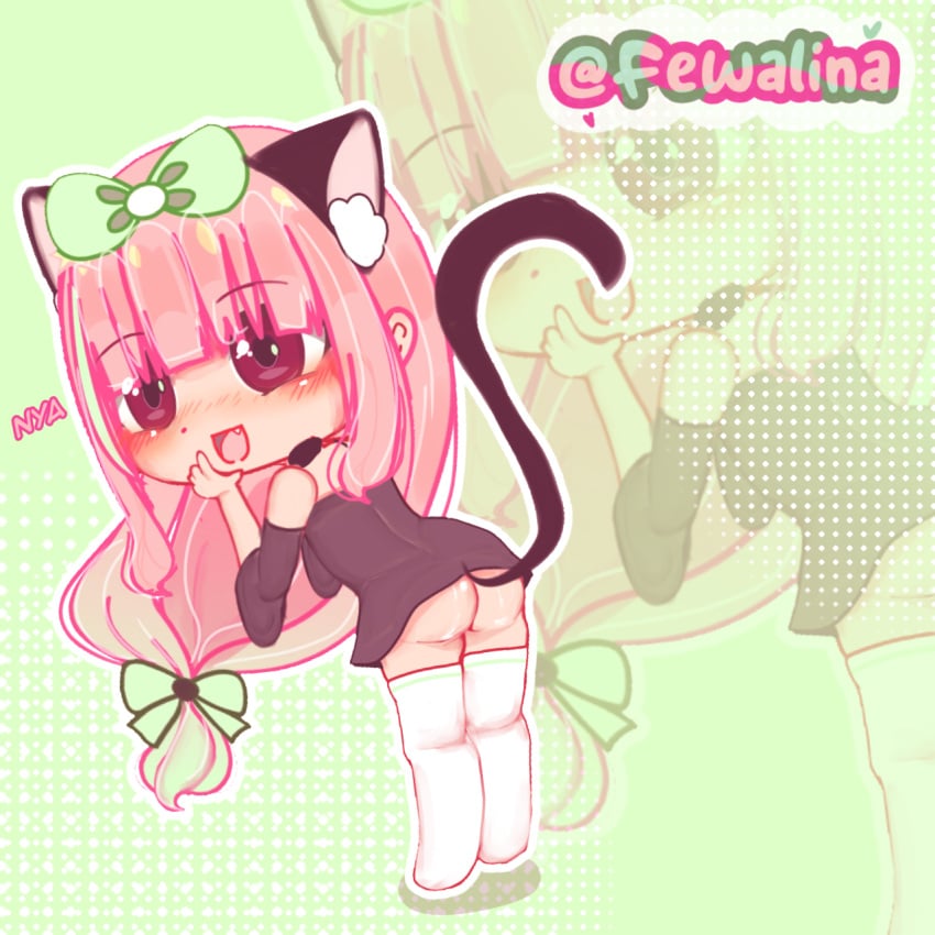 ass black_clothing cat_ears cat_tail gacha gacha_club gacha_heat gacha_life green_hairtips pink_hair