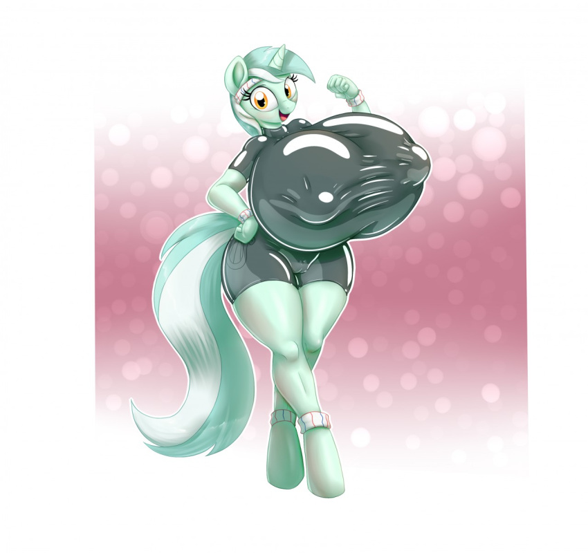 big_breasts breasts_bigger_than_head clothed female female_only huge_breasts hyperstorm_h lyra_heartstrings_(mlp) my_little_pony nipples_visible_through_clothing no_bra sportswear