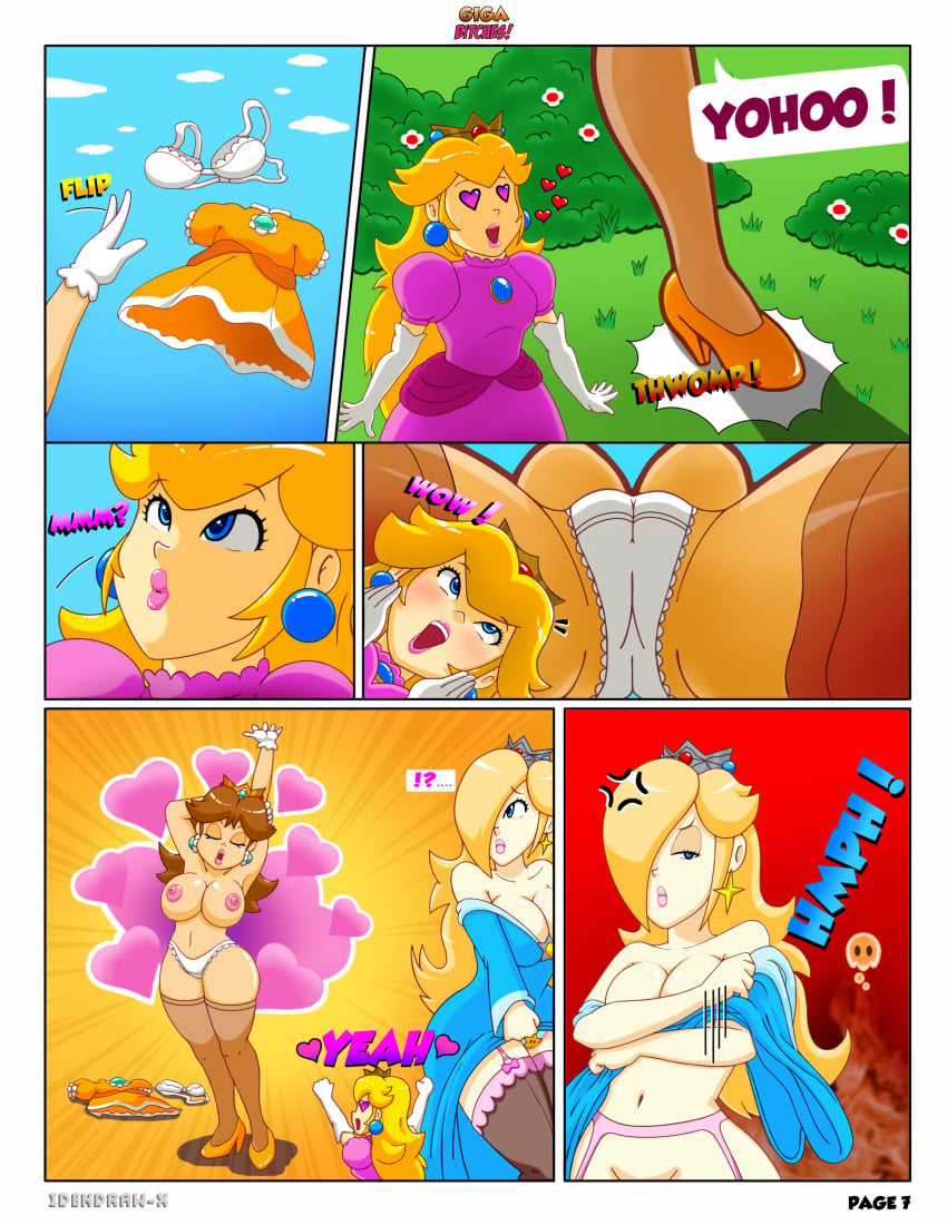 big_ass big_breasts big_butt fanart giantess idendrawx lingerie mario_(series) outdoors panties parody podoboo princess_daisy princess_peach princess_rosalina shrinking super_mario_bros. yuri