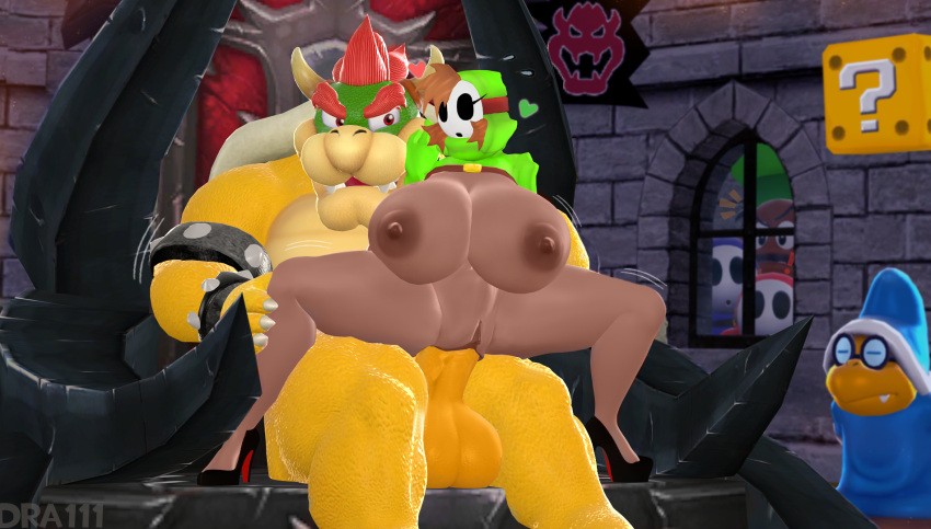 1girls 3d 3d_(artwork) areolae bowser breasts dark-skinned_female dark_skin dra111_(artist) dragon316 duo duo_focus female female_focus functionally_nude_female gigantic_breasts goomba hi_res huge_breasts indoors kamek looking_at_viewer male male/female male_penetrating mario_(series) mask masked_female naked naked_female nintendo nipples nude nude_female penetration pussy reptile sex shy_gal shy_gal_green spread_legs stockings super_mario_bros. tagme thick_thighs vaginal_penetration wide_hips