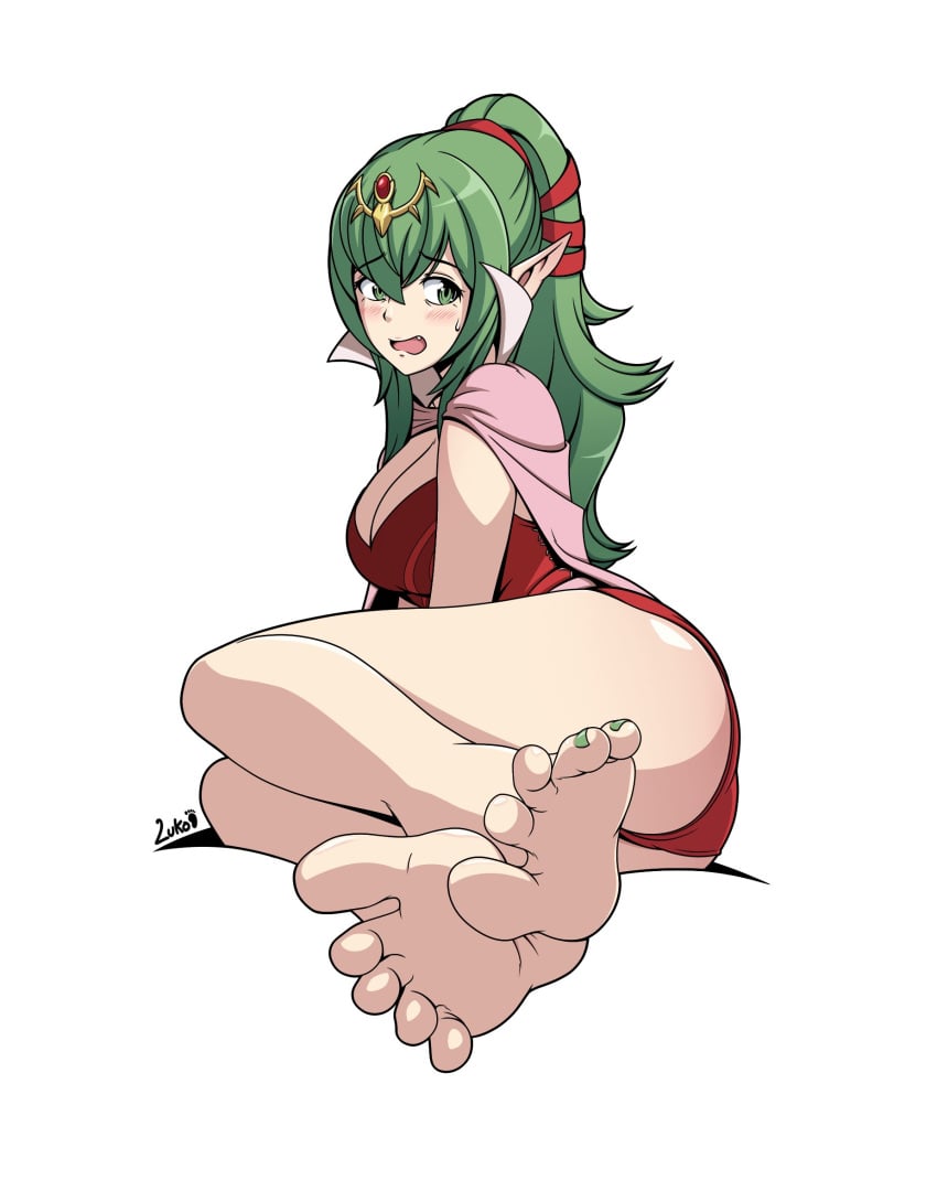 1girls artist_name ass barefoot big_ass blush breasts byzuko cape cleavage commentary crossed_bangs embarrassed english_commentary eyelashes feet female female_only fire_emblem fire_emblem_awakening foot_fetish foot_focus full_body green_eyes green_hair green_nails hair_between_eyes hair_ribbon headpiece highres large_breasts legs legs_together long_hair looking_at_viewer nail_polish nintendo oerba_yun_fang open_mouth panties pink_cape pointy_ears ponytail red_panties red_ribbon ribbon sidelocks simple_background sitting soles solo spread_toes thighs tiki_(adult)_(fire_emblem) tiki_(fire_emblem) toenail_polish toenails toes underwear white_background