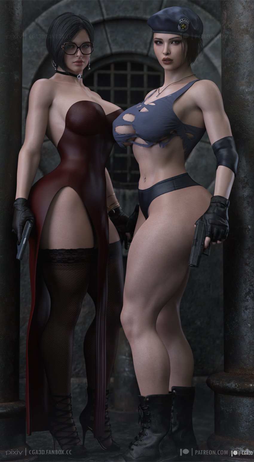 2girls 3d abs ada_wong ada_wong_(adriana) alternate_version_available ass beret big_ass big_breasts bracelets bubble_ass bubble_butt capcom cga3d china_dress chinese_clothes chinese_dress choker clothed clothed_female clothes clothing cosplay costume_swap costume_switch curvaceous curvy_female curvy_figure dat_ass dress erotichris female female_only glasses huge_breasts jill_valentine jill_valentine_(sasha_zotova) resident_evil resident_evil_3 resident_evil_3_remake resident_evil_4 resident_evil_4_remake short_hair thick_ass thick_thighs thong tight_clothing toned_legs voluptuous voluptuous_female wide_hips