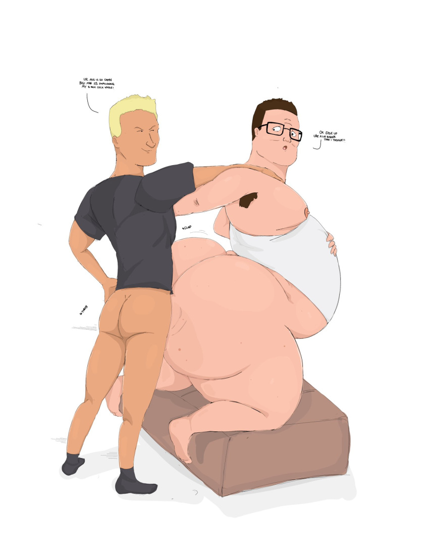 2boys adult_swim anal anal_sex animehikaridesu big_ass big_belly big_butt blonde_hair boomhauer brown_hair commission fat_fetish gay glasses hank_hill huge_ass huge_butt overweight overweight_male size_difference superchub what