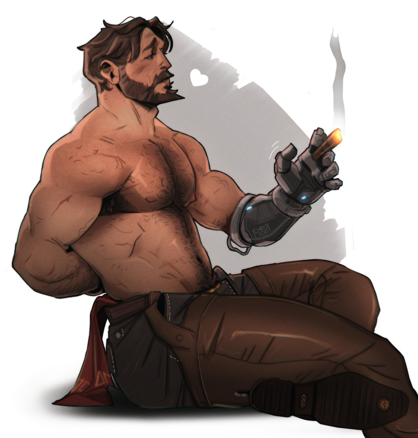 1boy 2022 abs activision bara barazoku beard biceps blush brown_hair chris_sdd clothing cole_cassidy facial_hair gay hairy hairy_arms hairy_chest hi_res highres male male_focus male_only male_pubic_hair manly muscles muscular muscular_arms muscular_male nipples overwatch overwatch_2 solo solo_male