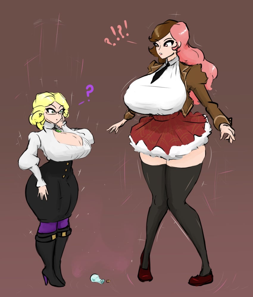 1futa 1girls attribute_swap attribute_theft blonde_hair breasts brown_hair bulge clothed clothing female flaccid fully_clothed futanari genital_swap glasses glynda_goodwitch height_difference height_growth huge_breasts huge_cock human implied_futanari jakearmorsmith larger_female light-skinned_female light-skinned_futanari light_skin long_hair neo_(rwby) pantyhose penis pink_eyes pink_hair post_transformation potion role_reversal rwby short_hair shortstack size_difference small_but_hung smaller_futanari standing thick_thighs thighhighs transformation two_tone_hair voluptuous wide_hips