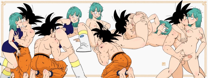 big_penis blowjob bulma_briefs cheating_girlfriend dragon_ball dragon_ball_(classic) eyes_rolling_back grabbing_breasts happy_sex kissing kissing_while_penetrated licking_pussy love lovers oca pussy_licking romantic son_goku