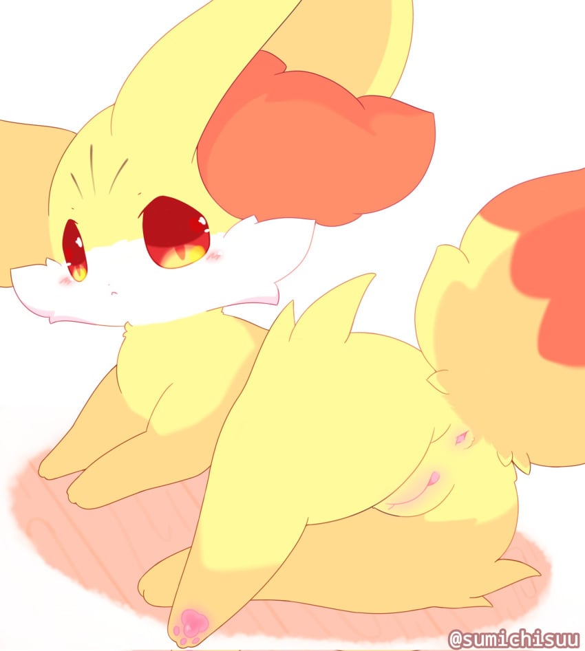 2023 anus artist_name ass blush blush_lines cheek_tuft colored digital_drawing_(artwork) digital_media_(artwork) facial_tuft female fennekin feral floor fluffy fluffy_tail fur generation_6_pokemon genitals hi_res hip_tuft looking_at_viewer looking_back looking_back_at_viewer lying lying_on_floor misumasu mouth_closed multicolored_body multicolored_fur nintendo nude pawpads paws pokemon pokemon_(species) presenting presenting_hindquarters pussy raised_tail red_body red_eyes red_fur red_tail shaded simple_background solo sumichisuu tail text tuft white_body white_fur wood wood_floor yellow_body yellow_fur yellow_tail