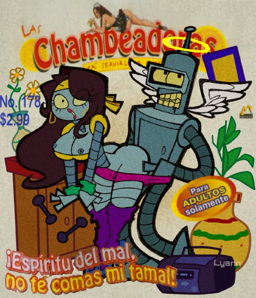 bender_bending_rodriguez breasts comedy_central duo fan_character feathered_wings feathers female flower futurama hi_res humanoid las_chambeadoras lips lyannmomoiro machine male male/female mexico nipples plant radio robot sex_from_behind wings