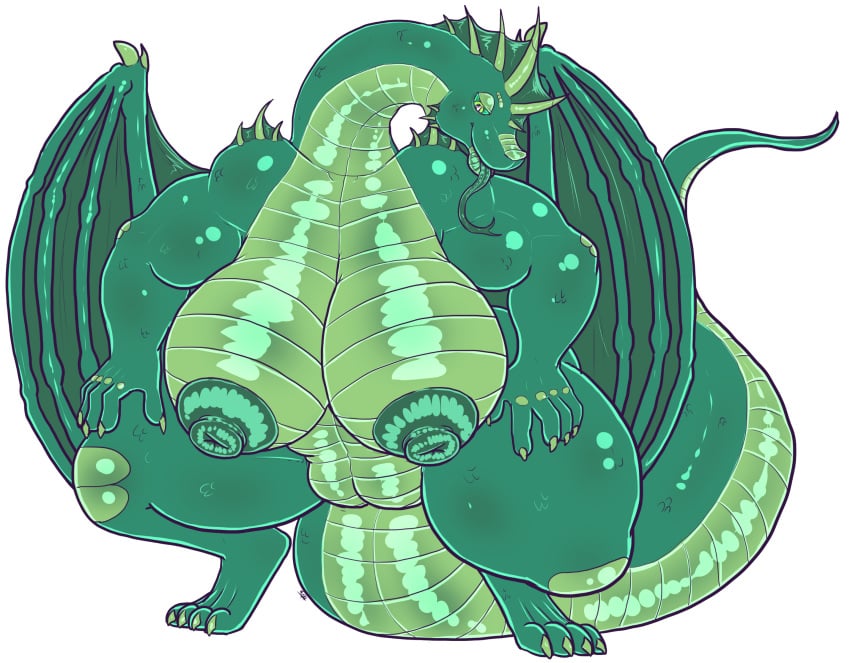 alpha_channel anthro big_breasts breasts crouching desbjust dragon female fin green_body green_dragon green_eyes green_nipples green_scales green_tail green_tail_tip green_wings head_fin hi_res huge_breasts hyper hyper_breasts lips long_tongue membrane_(anatomy) membranous_wings muscular nipples pyndra_(desbjust) scales solo tail thick_bottom_lip thick_thighs tongue tongue_out wings