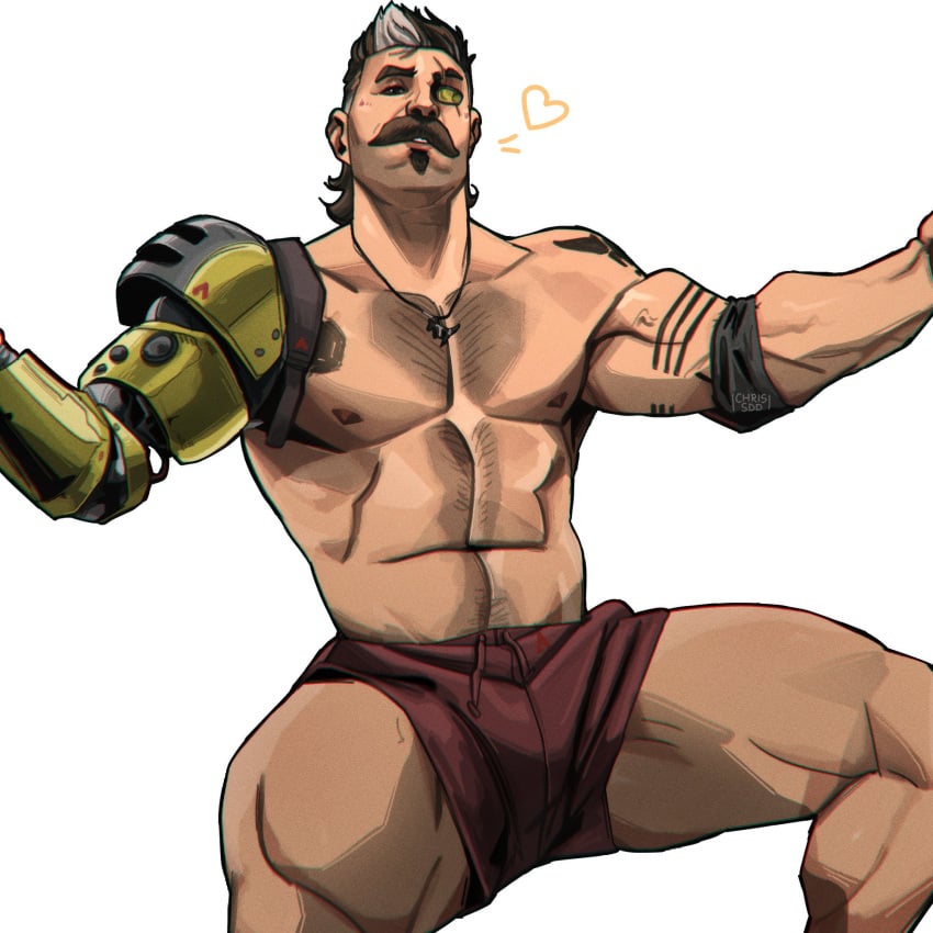 1boy 2022 abs apex_legends bara barazoku beard biceps blush chris_sdd clothing facial_hair fuse_(apex_legends) gay hairy hairy_arms hairy_chest hi_res highres male male_focus male_only male_pubic_hair manly muscles muscular muscular_arms muscular_legs muscular_male muscular_thighs nipples solo solo_male