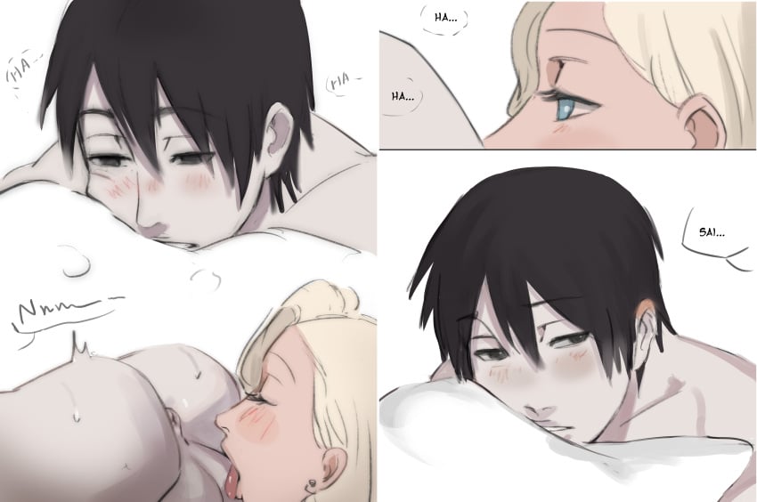 1boy 1girls anus ass blonde_hair blush boruto:_naruto_next_generations canon_couple couple husband_and_wife ino_yamanaka licking licking_testicle male_focus moaning monday_mint naruto naruto:_the_last naruto_(series) oral oral_sex pale_skin sai simple_background sweat testicles yamanaka_ino