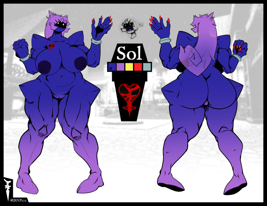 ass big_breasts big_butt blue_body blue_skin breasts claws dnp101 fan_character female genitals hair heartless hi_res kingdom_hearts model_sheet nipples nude purple_hair pussy shadow square_enix tattoo thick_thighs wide_hips