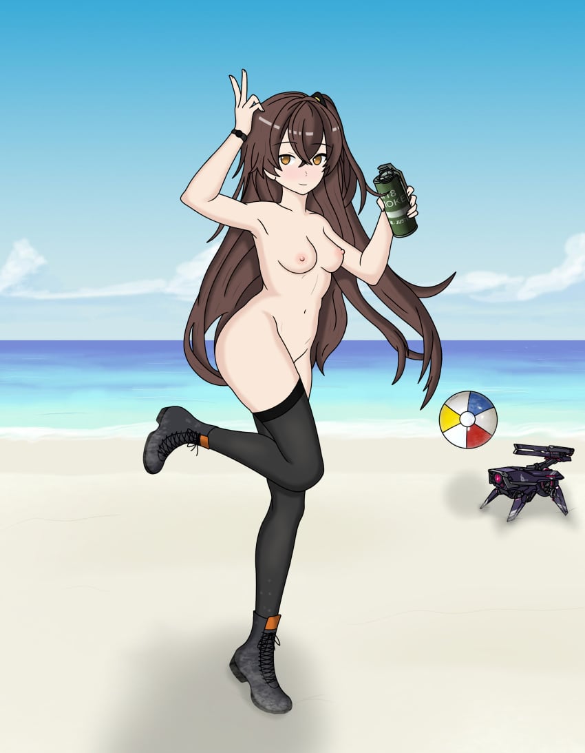 an_hydrolyst beach boots exposed_breasts girls'_frontline medium_breasts tagme thighhighs ump45_(girls'_frontline)