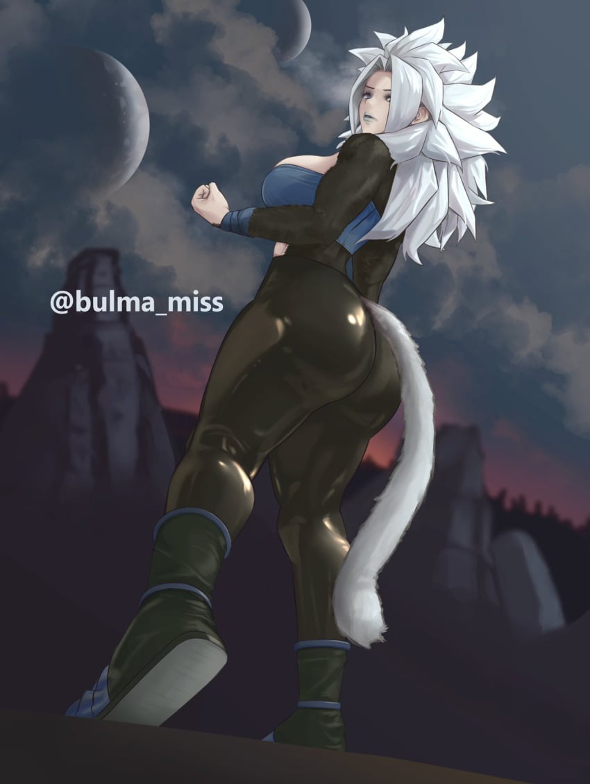 1girls big_ass big_breasts blue_eyes blue_lipstick boots bubble_butt commission dragon_ball dragon_ball_gt dragon_ball_super dragon_ball_xenoverse dragon_ball_z hawk-see long_hair lunna muscular muscular_female oc pale-skinned_female pale_skin saiyan saiyan_girl shiny_clothes sideboob skin_tight solo_female super_saiyan super_saiyan_4 super_saiyan_5 thick_ass thick_thighs tight_clothing tubetop white_fur white_hair wide_hips