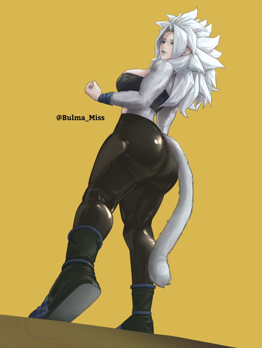 1girls big_ass big_breasts blue_eyes blue_lipstick boots bubble_butt commission dragon_ball dragon_ball_gt dragon_ball_super dragon_ball_xenoverse dragon_ball_z hawk-see long_hair lunna muscular muscular_female oc pale-skinned_female pale_skin saiyan saiyan_girl shiny_clothes sideboob skin_tight solo_female super_saiyan super_saiyan_4 super_saiyan_5 thick_ass thick_thighs tight_clothing tubetop white_fur white_hair wide_hips