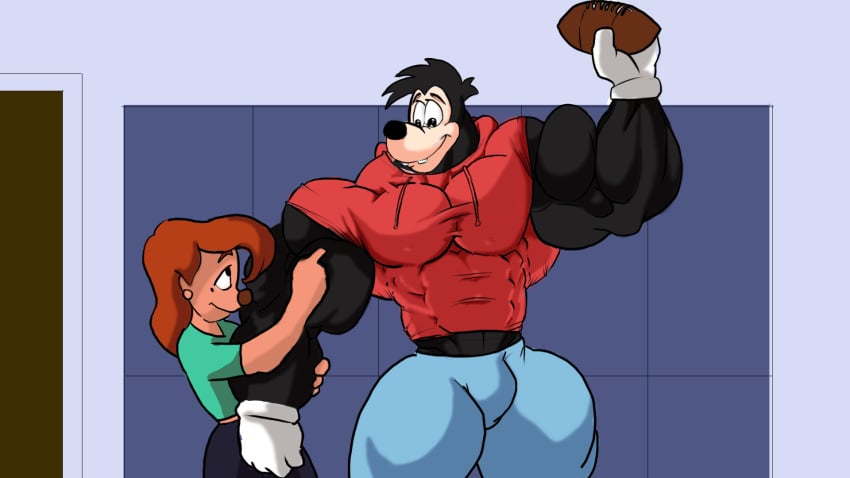 a_goofy_movie abs anthro_only biceps big_muscles bulge disney disney_channel extreme_muscles football goof_troop hearmenowu2 large_muscles male male_focus max_goof muscles muscular muscular_arms muscular_male pecs roxanne_(goof_troop) sweater sweatshirt tight_clothing