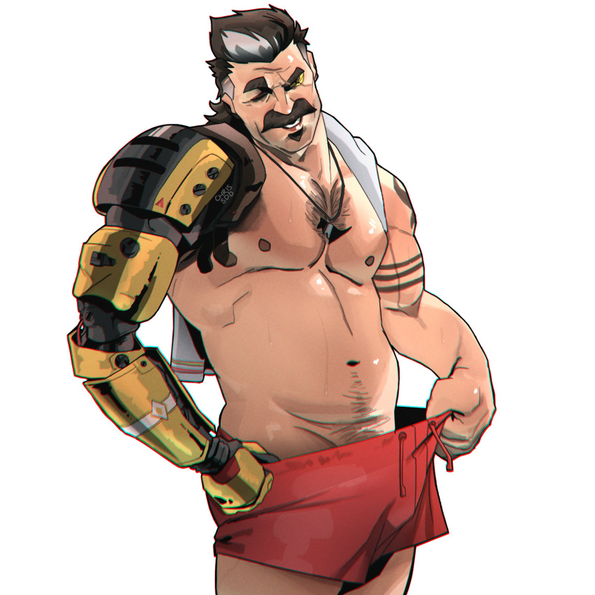 1boy 2021 abs apex_legends bara barazoku beard biceps blush chris_sdd clothing facial_hair fuse_(apex_legends) gay hairy hairy_arms hairy_chest hi_res highres male male_focus male_only male_pubic_hair manly muscles muscular muscular_arms muscular_legs muscular_male muscular_thighs nipples solo solo_male