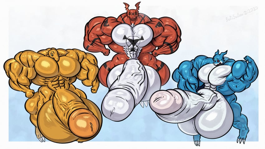 abs agumon balls biceps big_muscles claws digimon gigantic_penis guilmon huge_muscles huge_penis hyper_muscles large_balls large_penis male male_only muscles muscular muscular_arms muscular_legs muscular_male muscular_thighs needs_more_mass pecs penis tail theboris v-mon veemon