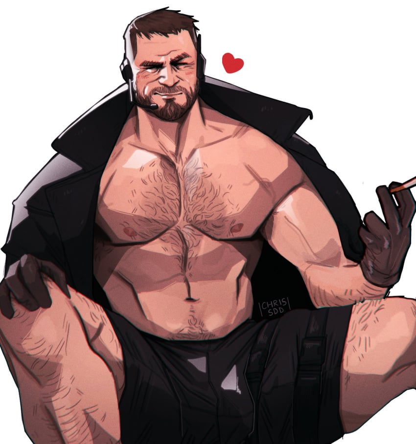 1boy 2022 abs bara barazoku beard biceps blush bulge capcom chris_redfield chris_sdd clothing facial_hair gay hairy hairy_arms hairy_chest hi_res highres male male_focus male_only male_pubic_hair manly muscles muscular muscular_arms muscular_legs muscular_male muscular_thighs nipples resident_evil resident_evil_8:_village solo solo_male