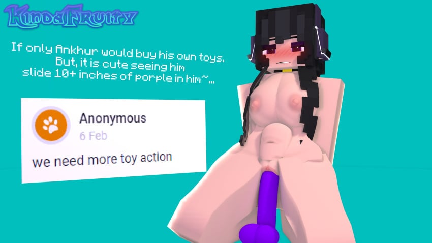 1girls 3d big_dildo black_hair breasts erect_nipples extrafruitygirl female fruity_(extrafruitygirl) horny_female human_female humanoid mine-imator minecraft nude_female outside purple_eyes riding_dildo smile solo tagme vaginal_insertion vaginal_penetration