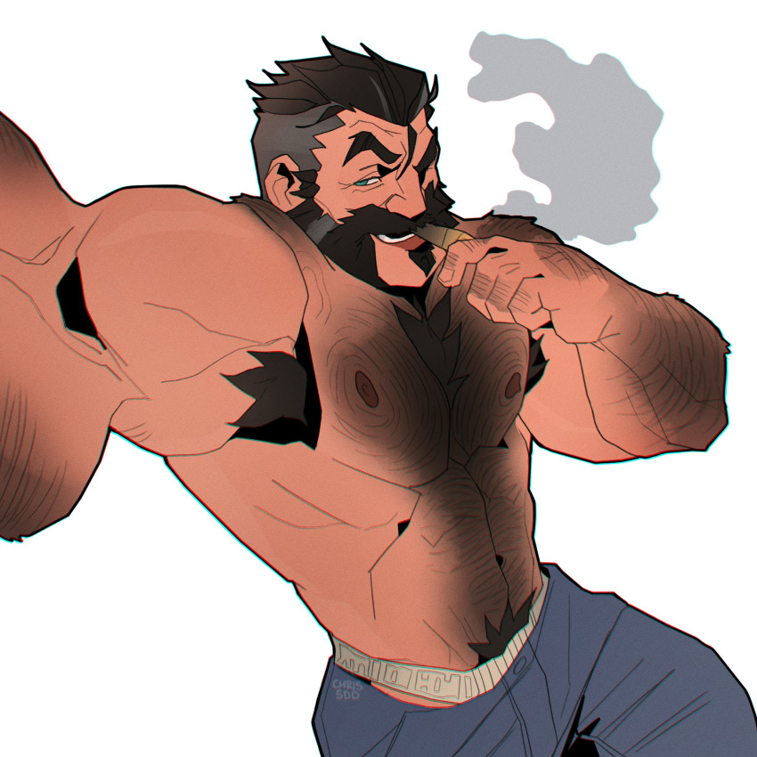 1boy 2021 abs armpit_hair bara barazoku beard biceps blush chris_sdd clothing daddy facial_hair gay graves_(league_of_legends) hairy hairy_arms hairy_chest hi_res highres jockstrap league_of_legends male male_focus male_only male_pubic_hair manly muscles muscular muscular_arms muscular_male nipples riot_games solo solo_male