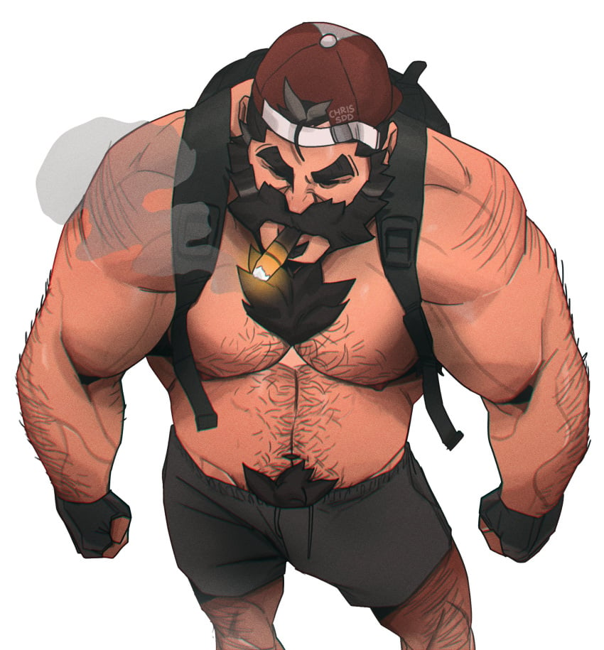 1boy 2021 abs bara barazoku beard biceps blush chris_sdd clothing daddy facial_hair gay graves_(league_of_legends) hairy hairy_arms hairy_chest hi_res highres league_of_legends male male_focus male_only male_pubic_hair manly muscles muscular muscular_arms muscular_male nipples riot_games solo solo_male