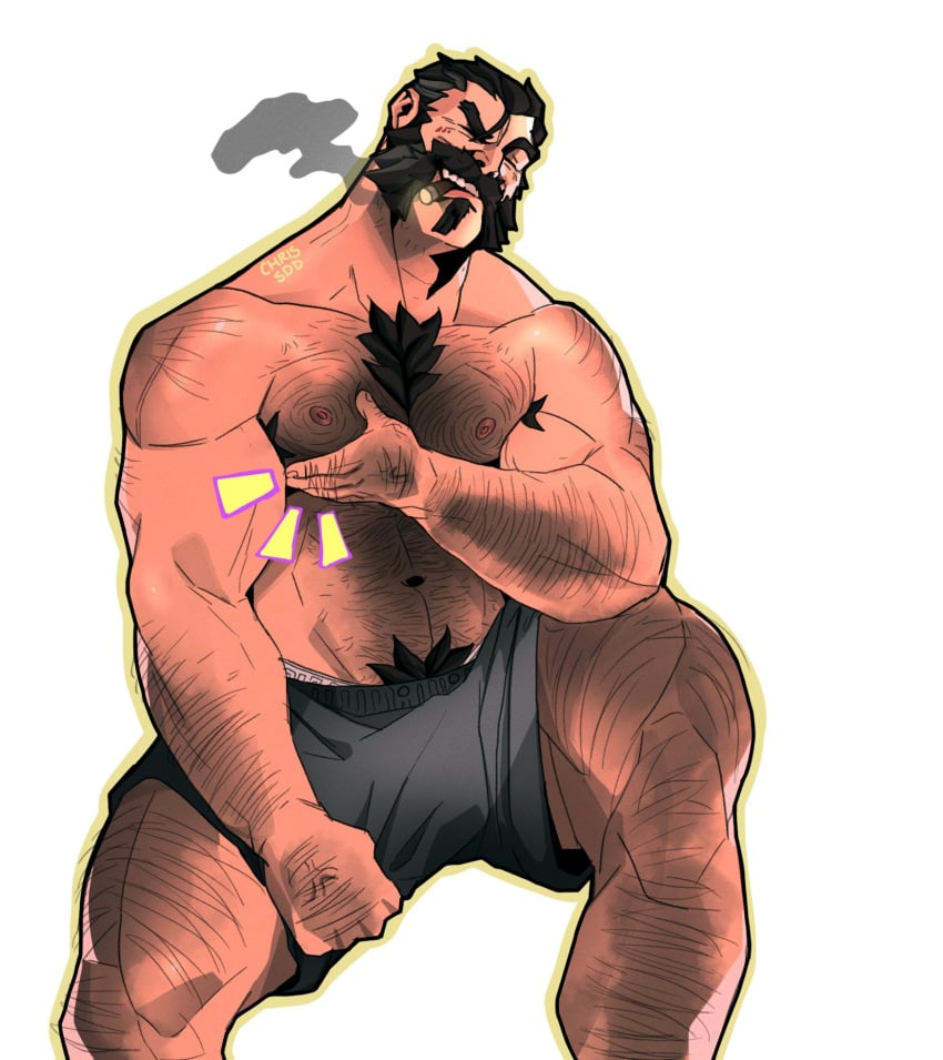 1boy 2021 abs armpit_hair bara barazoku beard biceps blush chris_sdd clothing daddy facial_hair gay graves_(league_of_legends) hairy hairy_arms hairy_chest hi_res highres league_of_legends male male_focus male_only male_pubic_hair manly muscles muscular muscular_arms muscular_male nipples riot_games solo solo_male