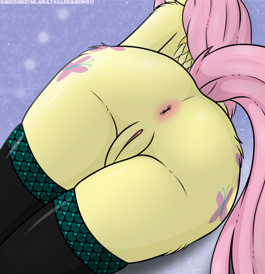 absurd_res anthro anus ass ass_up butt_focus butt_shot clothing equid equine female fluffy fluttershy_(mlp) friendship_is_magic genitals hair_on_head hasbro head_out_of_frame heart hi_res horse killerqueen1911 legwear lingerie lying mammal my_little_pony on_side pegasus pony presenting presenting_anus presenting_hindquarters presenting_pussy pussy shaded solo stockings tail tail_aside thick_thighs wide_hips wings