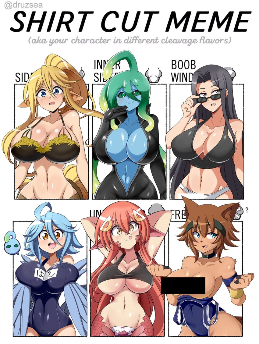 6+girls 6girls big_breasts bikini bird_girl black_hair blonde blonde_hair blue_hair breasts brown_hair brunette censor_bar centaur centaur_girl centauress centorea_shianus female female_only furry glasses green_hair harpy harpy_girl horse_girl human kobold kuroko_smith lamia latex lucyfercomic miia_(monster_musume) monster_girl monster_musume_no_iru_nichijou papi_(monster_musume) polt_(monster_musume) red_hair shirt_cut_meme slime slime_girl slime_hair snake_girl suu_(monster_musume) swimsuit swimwear thick_thighs topless topless_female wide_hips