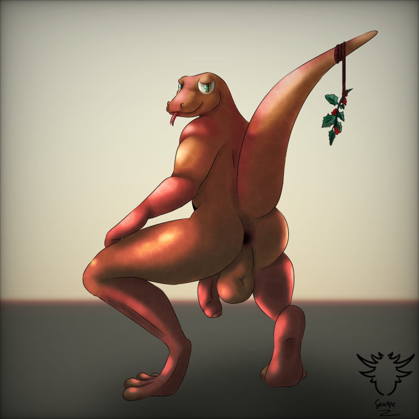 1:1 anthro ass balls genitals guispe_opockjha hi_res humanoid_genitalia humanoid_penis lizard looking_at_viewer male nude penis reptile scalie simple_background smile solo tail