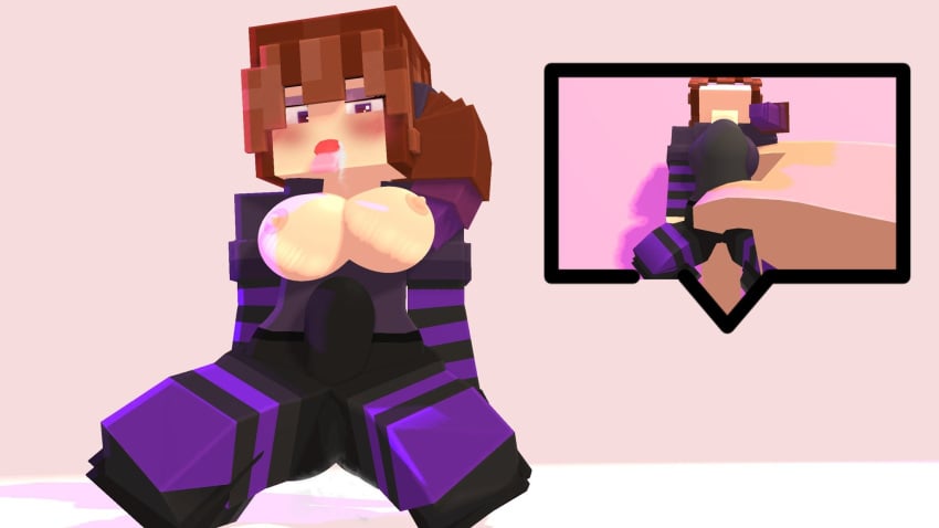 1boy 1girls 2022 3d breasts brown_eyes brown_hair clothed_female crystal_(extrafruitygirl) erect_nipples extrafruitygirl horny_female human humanoid insertion looking_at_viewer looking_pleasured mine-imator minecraft no_bra open_mouth orgasm_face outside ponytail pussy_insertion sex_doll sex_toy sitting solo tagme tongue_out vaginal_penetration you