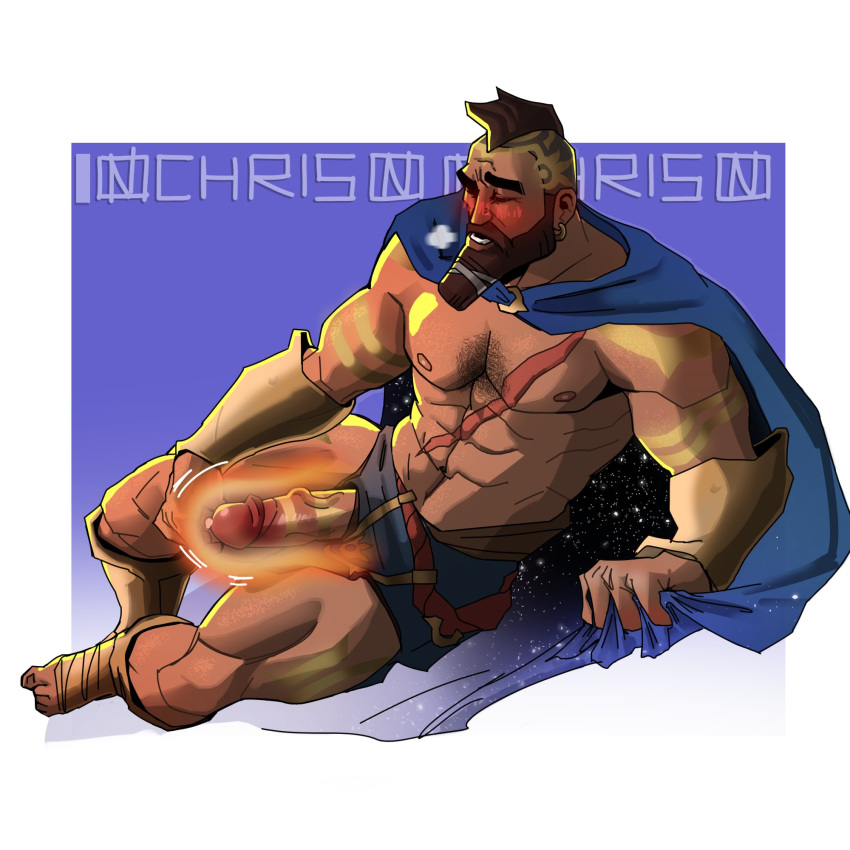 1boy 2020 abs atreus_(league_of_legends) bara barazoku beard biceps big_penis blush cape chris_sdd clothing cum erection facial_hair gay hairy hairy_chest hi_res highres league_of_legends male male_focus male_only manly muscles muscular muscular_arms muscular_legs muscular_male muscular_thighs nipples nsfw_chrsdd pantheon penis riot_games solo solo_male tattoos vein veiny_penis