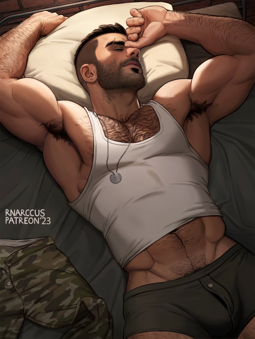 1boy 2023 abs artist_name bara barazoku beard_stubble biceps body_hair bulge call_of_duty call_of_duty_modern_warfare_2_(2022) clothing facial_hair hairy_arms hairy_chest hairy_male hi_res highres john_mactavish lying male male_nipples male_only male_pubic_hair manly mature_male modern_warfare mohawk_(hairstyle) muscles muscular_arms muscular_male mustache no_visible_genitalia patreon_username pecs penis_bulge rnarccus scar soap_(modern_warfare_2) solo soul_patch underwear