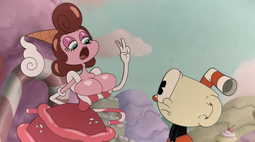 accurate_art_style alternate_breast_size baroness_von_bon_bon big_breasts breasts candy_cane conscious cuphead cuphead_(game) edit edited edited_screencap ice_cream_cone ice_cream_cone_hat large_breasts screencap screenshot screenshot_edit self_upload small_waist the_cuphead_show tiny_waist yetig