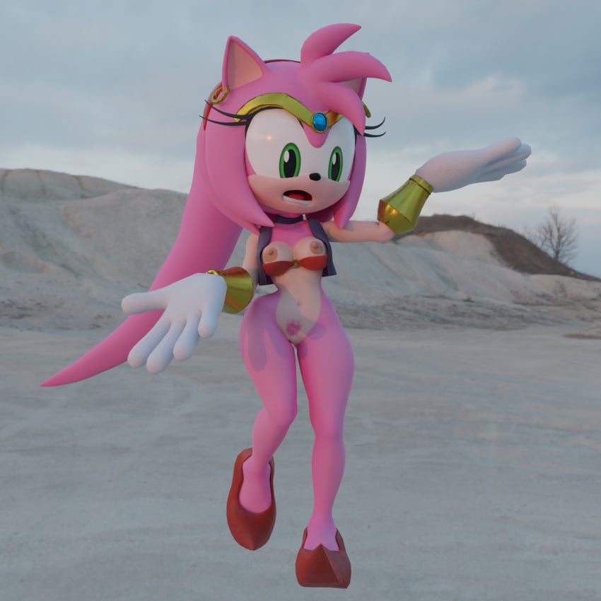 3d amy_rose clothes_removed nude shantae_(cosplay) sonic_(series) surprised_face