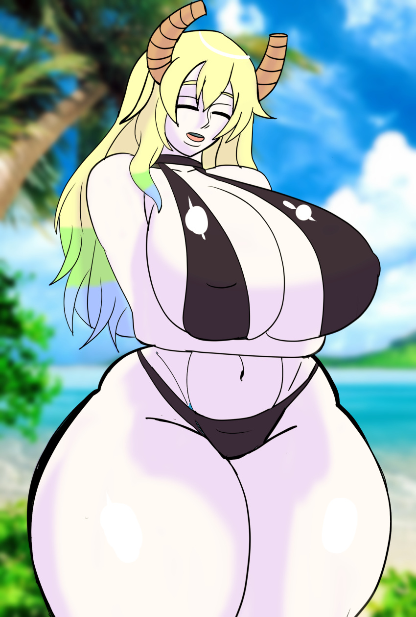 beach huge_breasts lucoa mature_female milf miss_kobayashi's_dragon_maid quetzalcoatl_(dragon_maid) shinyoppai sweat thick_thighs voluptuous_female