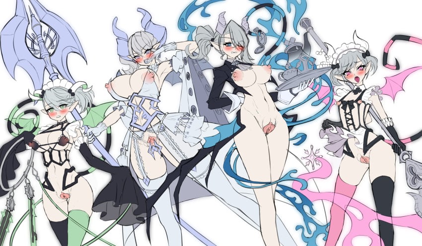 4girls ariane_the_labrynth_servant arianna_the_labrynth_servant arias_the_labrynth_butler demon_girl duel_monster labrynth_of_the_silver_castle lovely_labrynth_of_the_silver_castle multiple_girls spread_pussy yu-gi-oh!