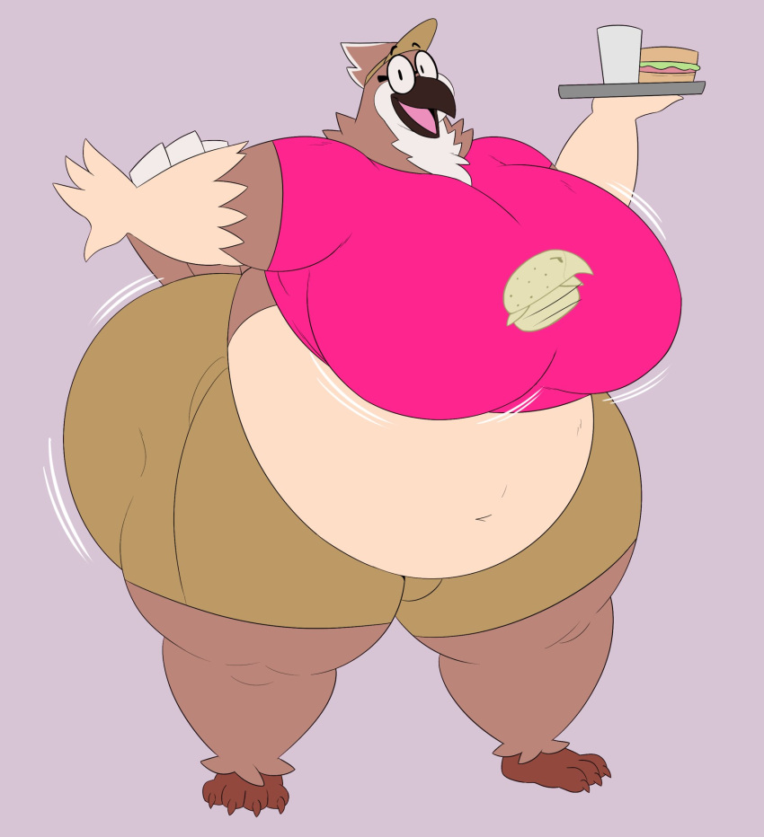 1boy bhm big_ass big_breasts bird breasts burger food_tray glasses harvey_sparrow huge_breasts male male_only male_with_breasts megacoolbear_(artist) server serving_food solo solo_male ssbhm superchub