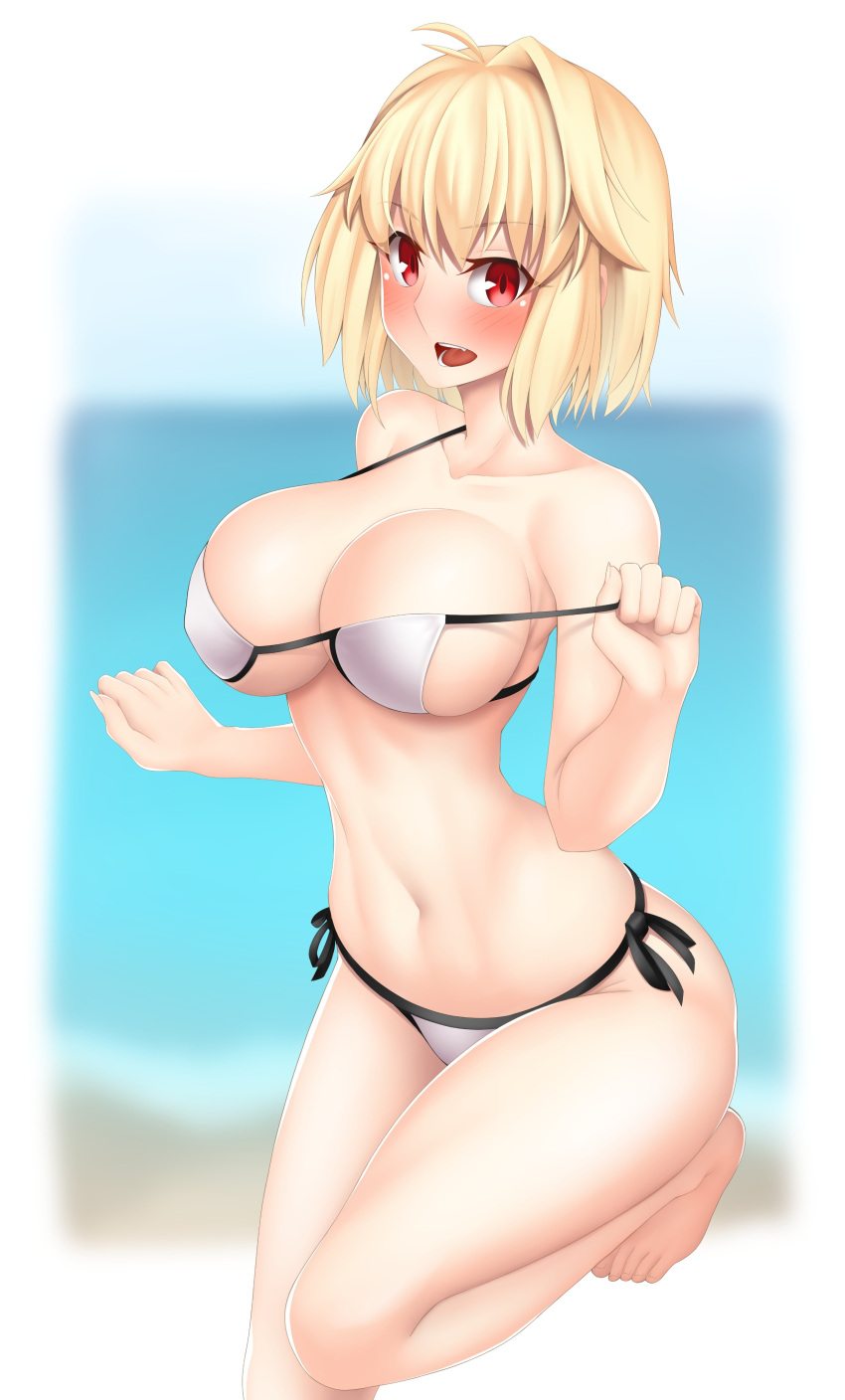 1girls 2d arcueid_brunestud beach big_breasts bikini breasts breasts_bigger_than_head female female_focus female_only hervi outdoors outside revealing_clothes skimpy_clothes swimsuit tsukihime type-moon vampire vampire_girl