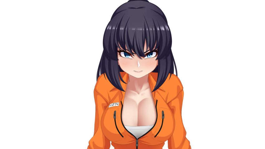 1girls 2d alice&#039;s_conclusion alice_(alice&#039;s_conclusion) angry big_breasts breasts breasts_bigger_than_head cg cg_art cleavage female female_only first_person_view fully_clothed hervi looking_at_viewer pov prison_uniform prisoner rapist_pov sexual_harassment video_game video_games
