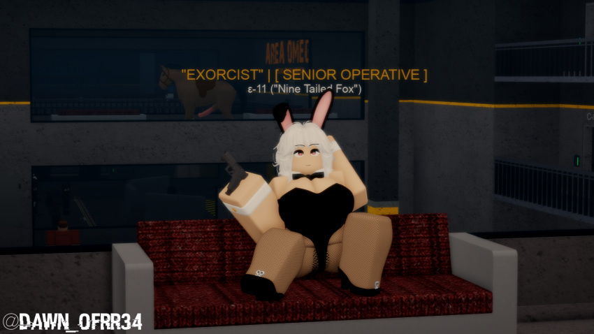 1girls 3d area_omega bodysuit dawn_ofeva dawn_ofrr34 gun posing roblox roblox_avatar scp_foundation tagme white_hair