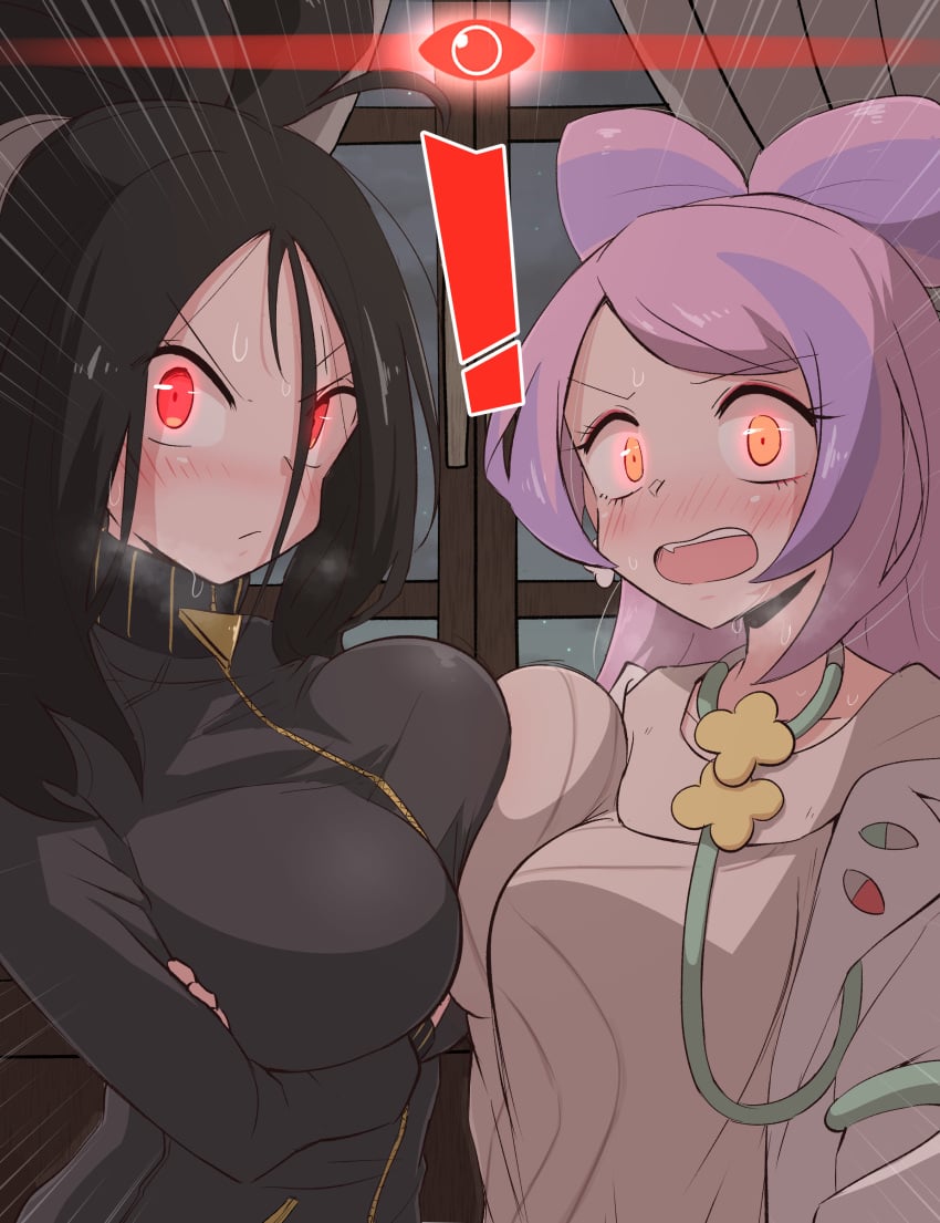 2girls alpha_pokémon alpha_pokegirl big_breasts breast_press breast_squish breasts_pressed_together dendra_(pokemon) female female_only imminent_sex jumpsuit kurachi_mizuki miriam_(pokemon) multiple_girls nintendo pokemon pokemon_sv teacher