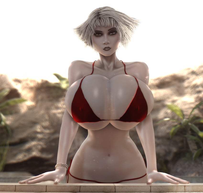 1girls 3d 3d_(artwork) alternate_breast_size barely_clothed bikini breasts breasts_bigger_than_head chiana cleavage clothed clothed_female farscape female female_only gigantic_breasts grey_skin grey_skinned_female hourglass_figure huge_breasts looking_at_viewer micro_bikini nipples nipples_visible_through_bikini nipples_visible_through_clothing pool poolside red_bikini skimpy skimpy_bikini skimpy_clothes slim_waist small_waist solo solo_female standing_in_water string_bikini thick_thighs thighs thin_waist vaako wide_hips